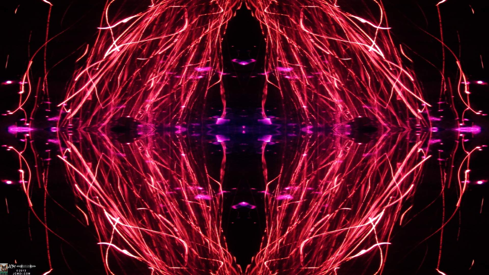 Quadroscopic art made from a still image � Fireplace coals and firefall